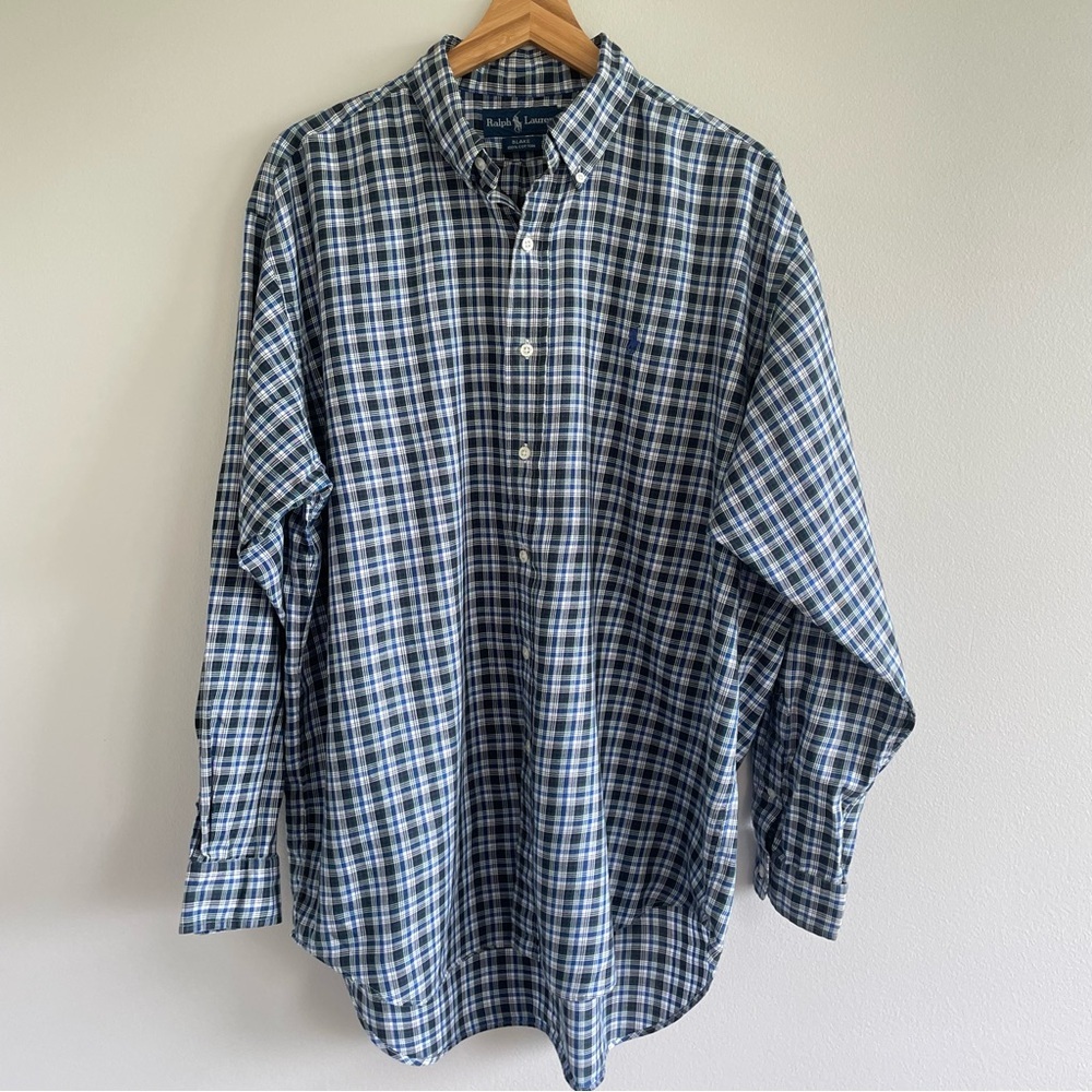 Ralph Lauren Men's Blake Long Sleeve Button Down Blue Plaid Shirt Size Large